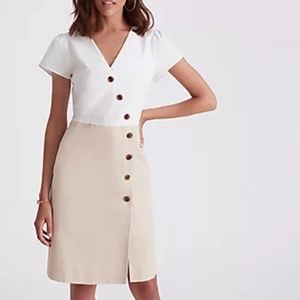 Ann Taylor White/Beige Button Work Dress